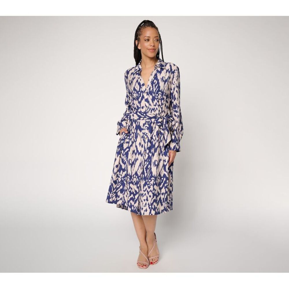Dennis Basso Women's Dress Sz S Make Your Selection: Drapy Ikat Blue